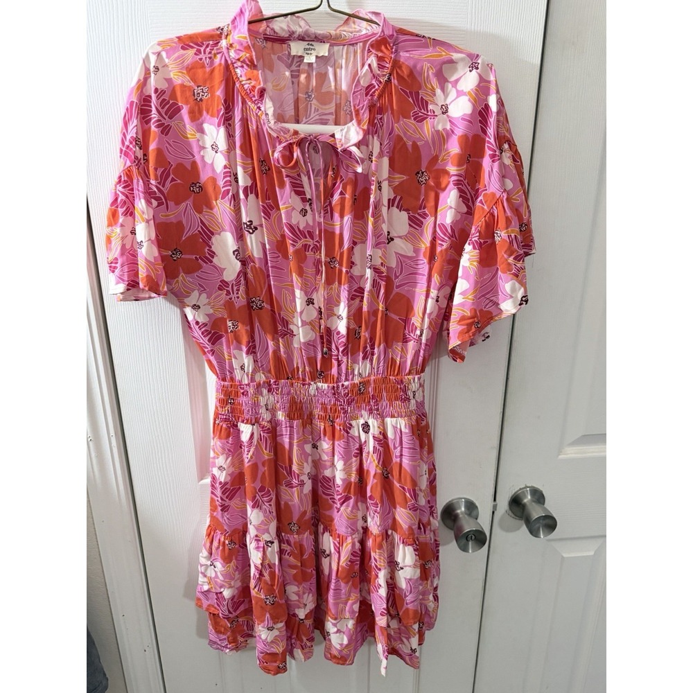 Entro Size Large Red Pink Floral Dress